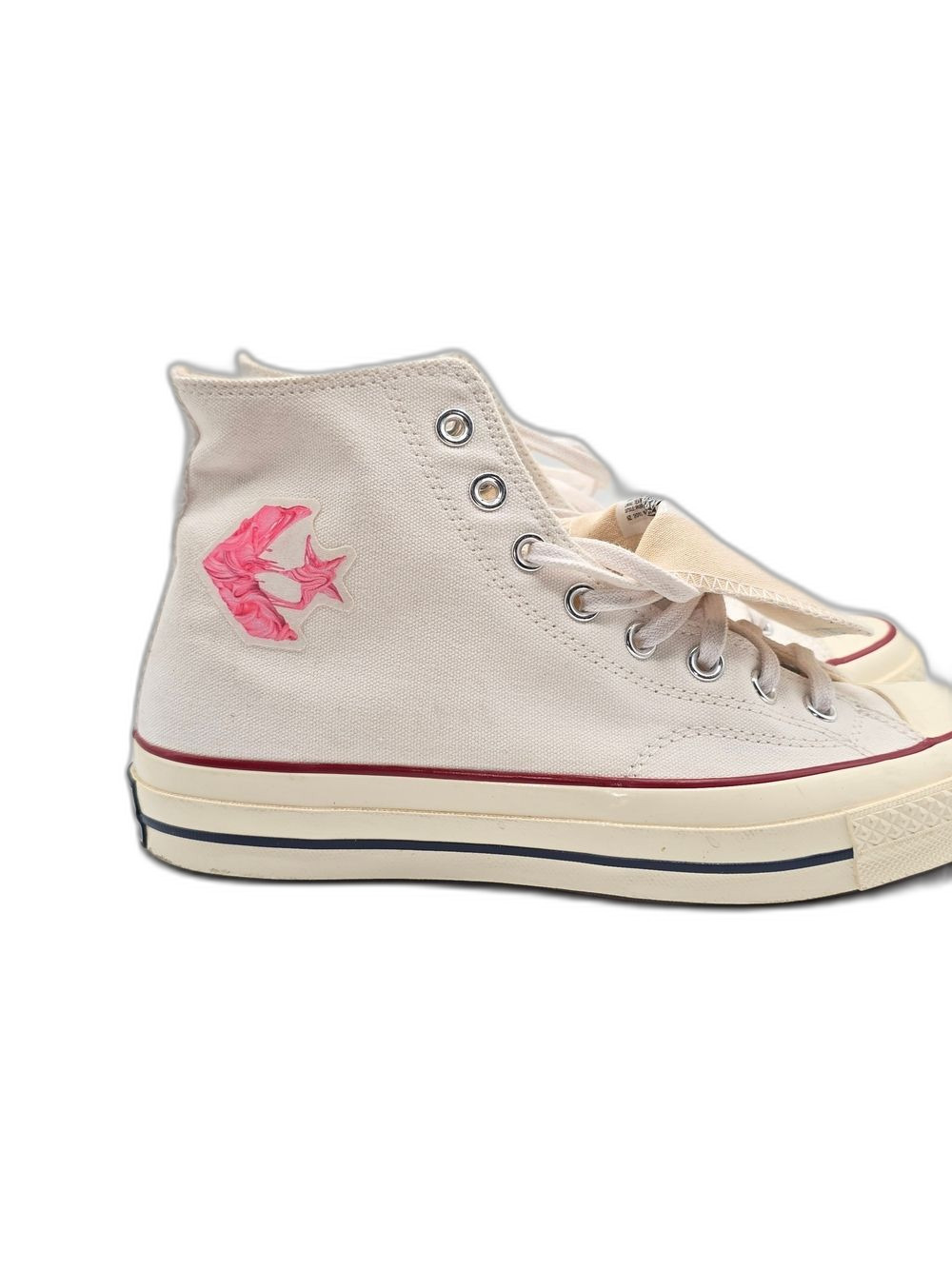 Converse High-Top Canvas Sneaker Cream Pink & Blue Star Patch DIY M 8.5 W 10.5 - Picture 2 of 8
